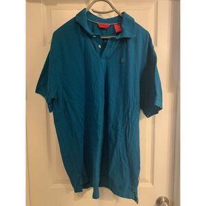 IZOD Polo Shirt Men's XL Teal Short Sleeve Cotton‎ Collared Luxury Sport